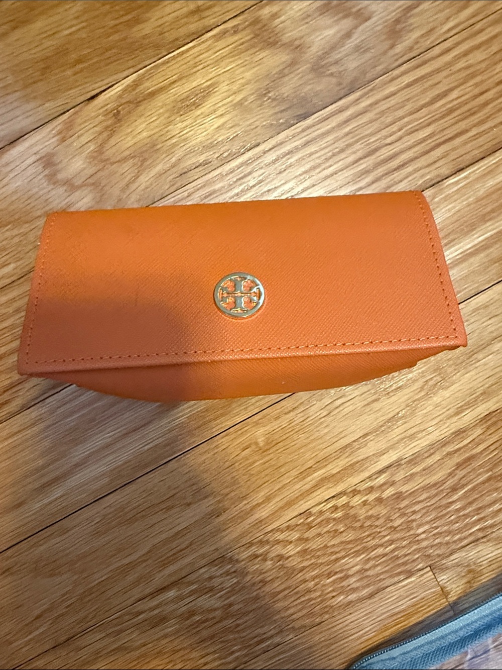 Tory Burch Orange Leather Eyewear Case with Logo Medallion